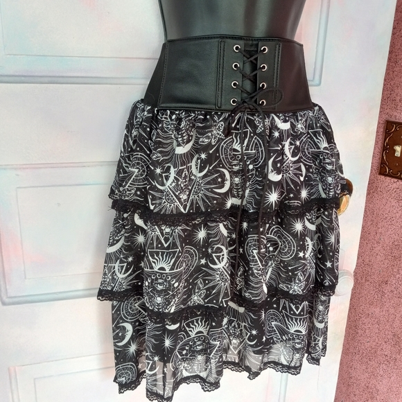 Killstar New Moon layered goth witchy skirt w/corset lacing waist band! SOLD! - Picture 9 of 11